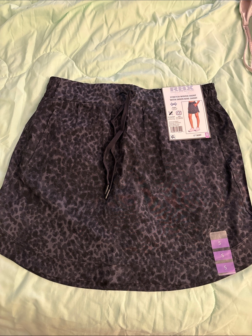 RBX Black & Gray Cheetah Stretch Woven Skort